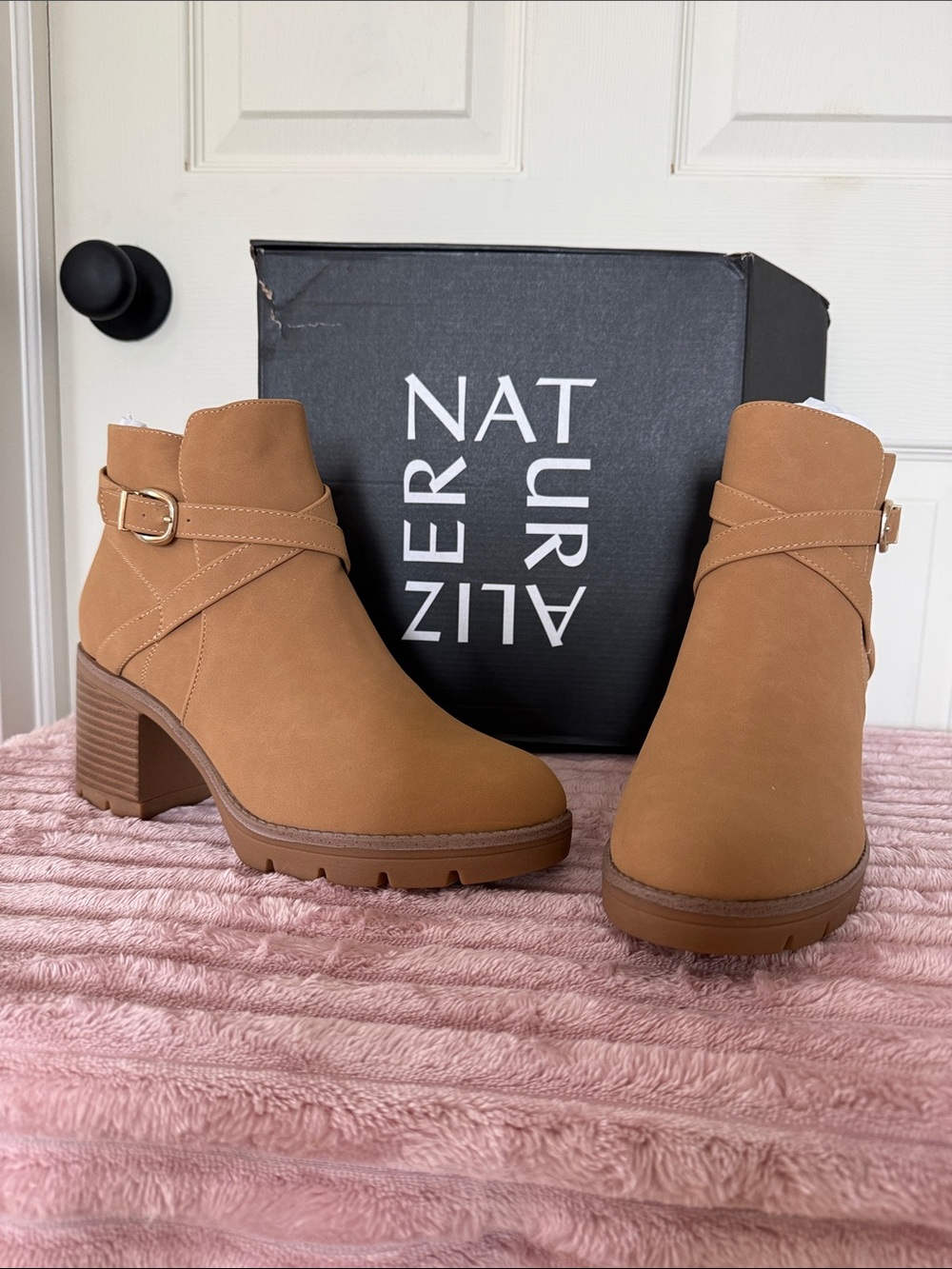 Naturalizer Cognac Buckle Strap Ankle Booties